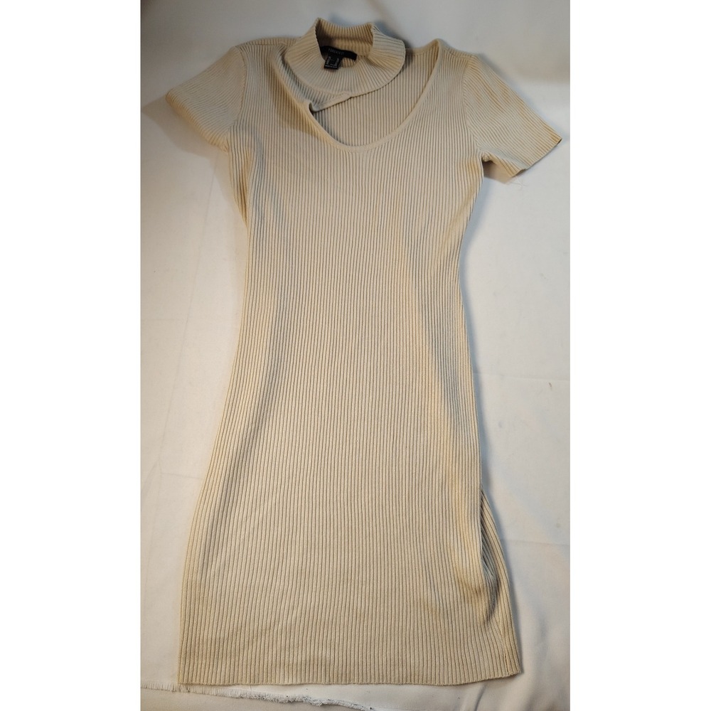 Forever 21 Dress Womens XL Beige Ribbed Cutout Choker‎ Neck Bodycon Mini Party